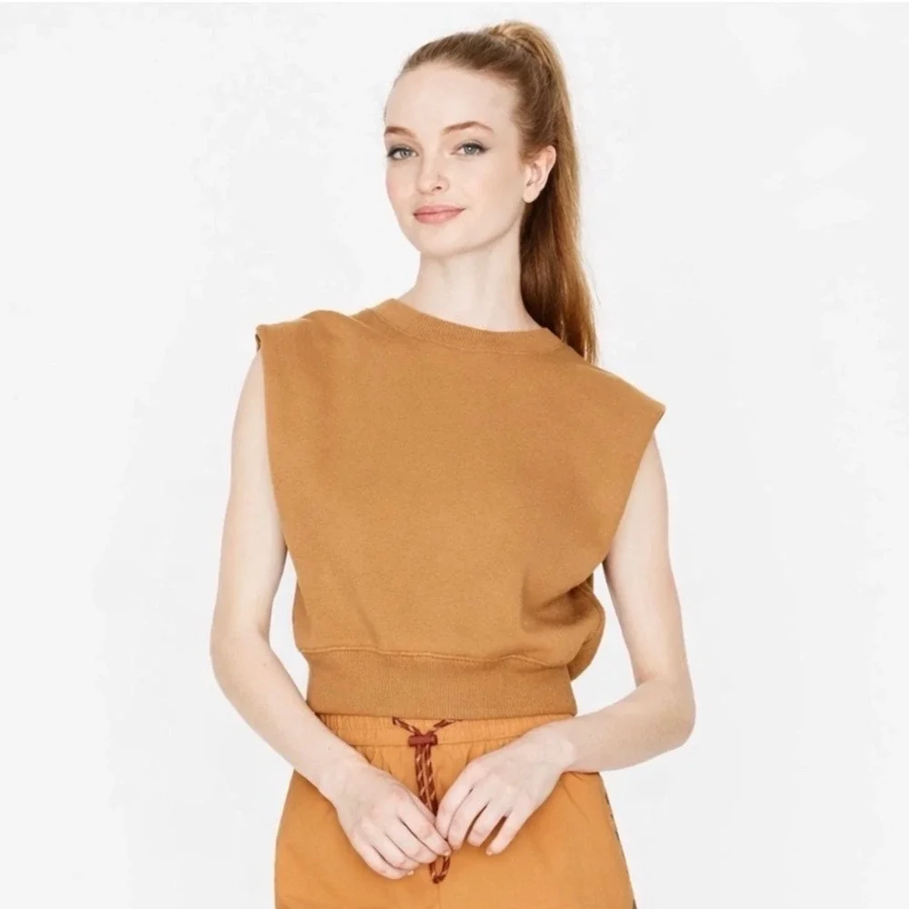 Wild Fable Cropped Crewneck Sweatshirt Camel Tan Boxy Fleece Pullover Size‎ S - Picture 2 of 6